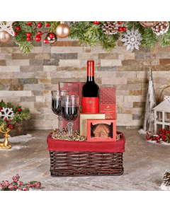 A Classy Christmas Wine Gift Basket, wine gift, wine, christmas gift, christmas, chocolate gift, chocolate, USA delivery