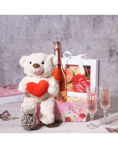 Exquisite Mother's Day Sparkling Wine & Plush Gift, champagne, champagne gift, champagne for mother's day, mother's day, mother's day gift, teddy bear gift, cookie gift