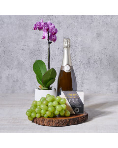 Tropical Paradise Champagne Gift Basket, sparkling wine, sparkling wine gift, champagne gift, champagne, orchid gift, orchid, fruit gift, fruit, plant gift, plant