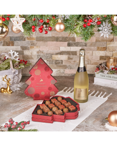 Champagne, Champagne Gift Basket, champagne gift set, chocolate, chocolate assortment, chocolate gift baskets, chocolate truffles, chocolates, christmas, Christmas Gift Baskets, christmas gift set, christmas tray, holiday, Set 26029-2022, Sparkling Wine, 