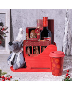 Christmas Sleigh with Wine Gift Basket, wine gift, wine, christmas gift, christmas, holiday gift, holiday, gourmet gift, gourmet