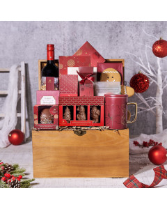 Cozy Christmas Wine Gift Basket, christmas gift, christmas, holiday gift, holiday, gourmet gift, gourmet, wine gift, wine