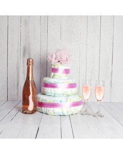 BABY GIRL DIAPER CAKE WITH CHAMPAGNE