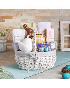 Easter Morning Snack Basket, easter gift, easter, gourmet gift, gourmet, chocolate gift, chocolate, tea gift, tea, cookie gift, cookie