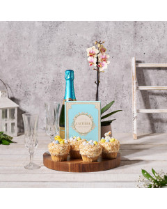 Easter Orchid Gourmet Gift Basket, champagne gift, champagne, sparkling wine gift, sparkling wine, cupcake gift, cupcake, gourmet gift, gourmet