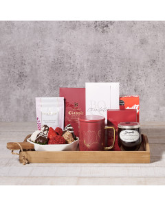 Indulgent Strawberries & Tea Gift Tray, Valentine's Day gifts, chocolate covered strawberries