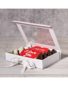 Dainty Valentine Cookie & Chocolate Strawberry Gift Set, Valentine's Day gifts, chocolate strawberries gift
