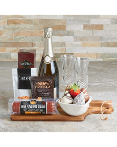 Champagne & Strawberries Gift Basket, Valentine's Day gifts, sparkling wine gifts, chocolate covered strawberries