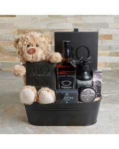 A Relaxing Time for Him Gift Basket, Valentine's Day gifts, liquor gifts, spa gifts