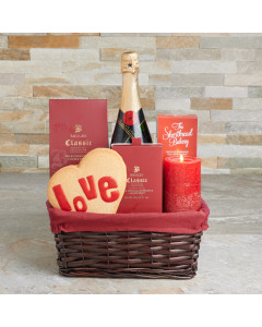 Sweet Champagne Valentine’s Gift Basket , sparkling wine gifts, Valentine's Day gifts, cookie gifts