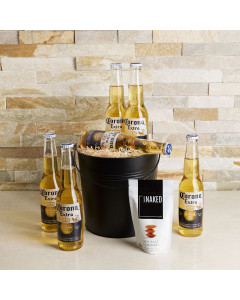 Corona Beach Beer Gift Basket, beer gift sets, gourmet gifts, gifts, beer, almonds, carrying pail 