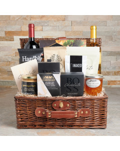 almonds, basket, berry jam, brie, brie cheese, Barbecue, Chocolate, chocolate and wine, crackers, Gourmet Gift Basket, Mother's Day, strawberry, wine