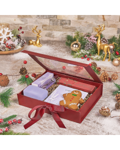 Soothing Holiday Gift Box, christmas gift, christmas, spa gift, spa, bath gift, bath, chocolate gift, chocolate, USA delivery