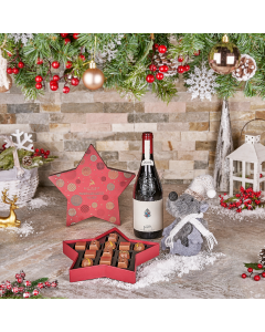 Wine & Chocolate Christmas Basket, christmas gift, christmas, holiday gift, holiday, wine gift, wine, chocolate gift, chocolate, plush gift, plush, USA delivery