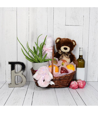 Teddy Bear & Blankets Baby Gift Set with Wine