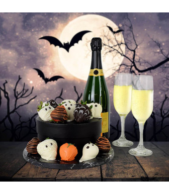 Spooky Halloween Chocolate Dipped Strawberries & Champagne