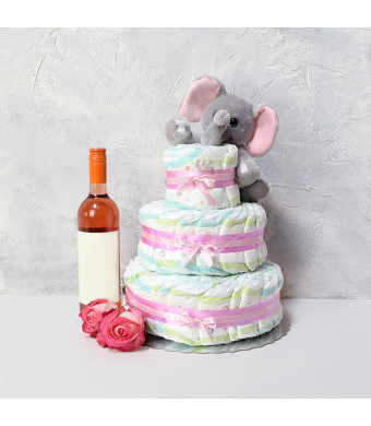 Plush Elephant Baby Gift Basket with Wine