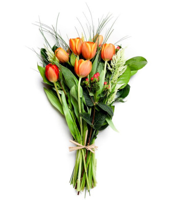 Orange Tulips, Cotoneaster & Mixed Greens