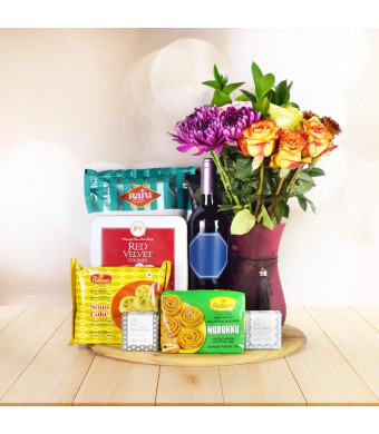 MOUTHWATERING DIWALI GIFT BASKET WITH WINE