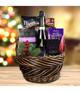The Winter Treats Gift Basket with Sparkling Wine