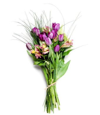 Purple Tulips, Alstroemeria & Mixed Greens Bouquet