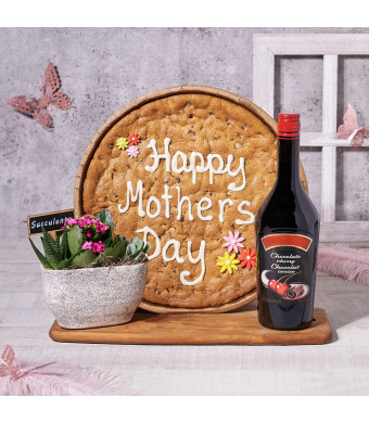The Mother’s Day Liquor & Giant Cookie Gift Set, gourmet gift, cookie gift, liquor gift, plant gift, mothers day