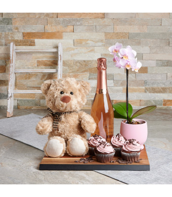 Celebrate Mom Champagne Gift Set, champagne gift, orchid gift, teddy bear gift, mother's day gift, mother's day