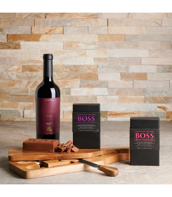 Chocolate & Wine for the Boss Gift Basket, Wine Gift Baskets, Chocolate Gift Baskets, USA Delivery