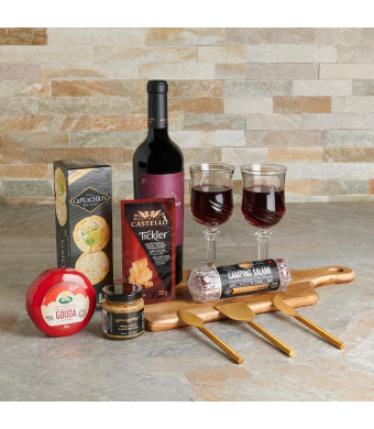 Salami & Cheese Combo Wine Gift Set, wine gift, wine, gourmet gift, gourmet, cheeseboard gift, cheeseboard, cheese gift, cheese