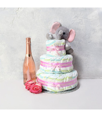 Plush Elephant Baby Gift Basket with Champagne