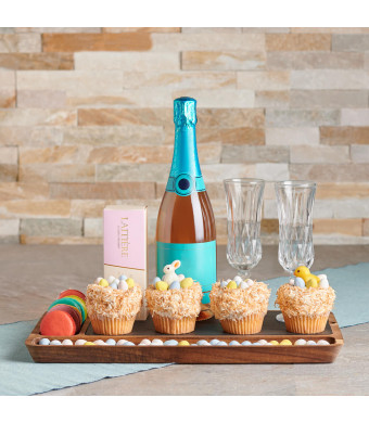 Champagne & Easter Cupcakes Gift Basket, champagne gift, champagne, sparkling wine gift, sparkling wine, gourmet gift, gourmet, easter gift, easter, cupcake gift, cupcakes