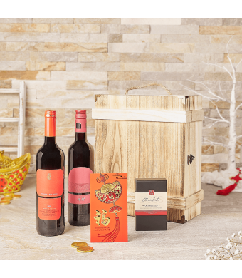 Chinese New Year Celebration Wine Set, wine gift, wine, chinese new year gift, chinese new year, lunar new year gift, lunar new year, chocolate gift, chocolate, USA delivery