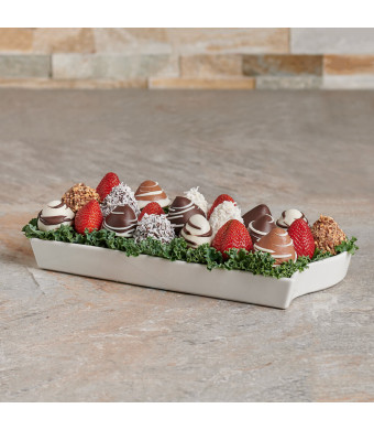 Chocolate Strawberry Platter Gift Set, chocolate dipped strawberry gifts, chocolate dipped strawberries, fruit gift, fruit