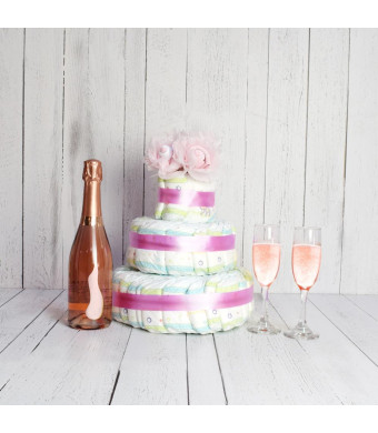 BABY GIRL DIAPER CAKE WITH CHAMPAGNE