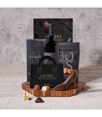 Dark Chocolates with Wine Gift Basket, chocolate gift, chocolate, gourmet gift, gourmet, wine gift, wine