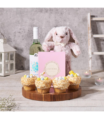 Easter Wine & Treat Gift, easter gift, easter, wine gift, wine, chocolate gift, chocolate, cupcake gift, cupcakes, gourmet gift, gourmet