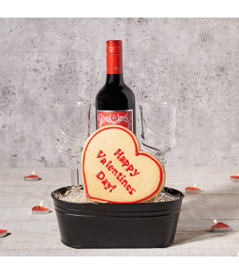 Happy Valentine’s Wine Gift Basket, Valentine's Day gifts, wine gifts, cookie gifts