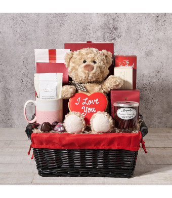 Love & Chocolate Gift Basket, Valentine's Day gifts, plush gifts, cookie gifts, chocolate gifts