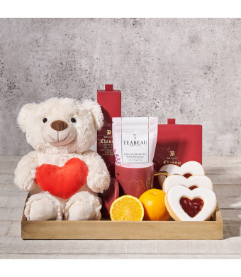 Simple Indulgences Gift Basket, Valentine's Day gifts, plush gifts, chocolate gifts, cookie gifts