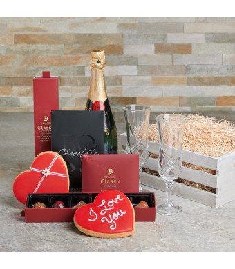 Romance from Venice Gift Basket, Valentine's Day gifts, cookie gifts, sparkling wine gifts