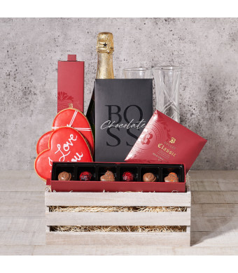 Champagne & Chocolate for 2 Gift Basket, Valentine's Day gifts, sparkling wine gifts, chocolate gifts