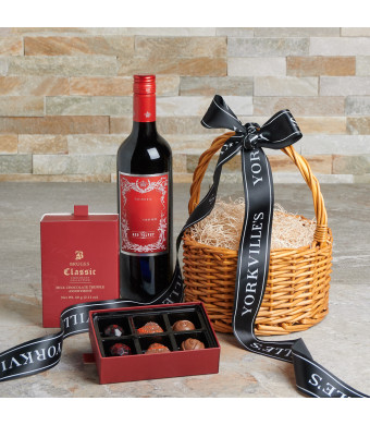 Heart and Courage Gift Basket, Valentine's Day gifts, chocolate gifts, wine gifts
