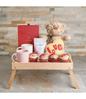 “Made with Love” Chocolate and Tea Gift Basket , Valentine's Day gifts, plush gifts, cupcake gifts