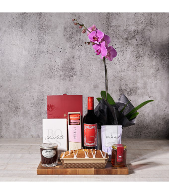 Spectacular Gourmet Treats & Wine Set, Valentine's Day gifts, orchid gifts