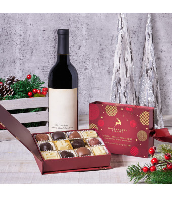 Holiday Wine & Chocolate Gift Basket, Gourmet Gift Baskets, Wine Gift Baskets, Christmas Gift Baskets, Xmas Gifts, Truffles, Wine, Canada Delivery