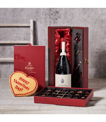 Chocolate & Wine Valentine’s Day Basket, Valentine's Day gifts, chocolate gifts, wine gifts