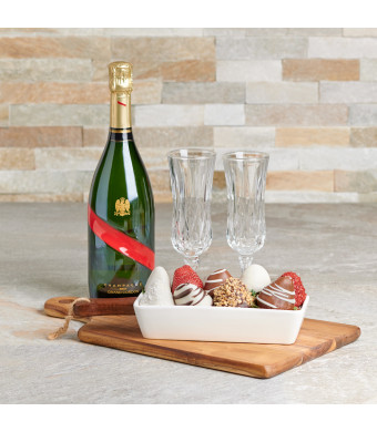 Grand Champagne & Chocolate Dipped Strawberries Gift Set, Valentine's Day gifts, sparkling wine gifts, chocolate covered strawberries gifts