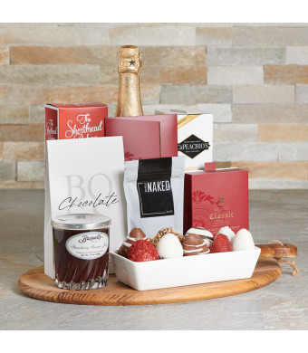 The Chocolate Dipped Strawberries Celebration Gift Basket, Valentine's Day gifts, chocolate covered strawberries, sparkling wine gifts