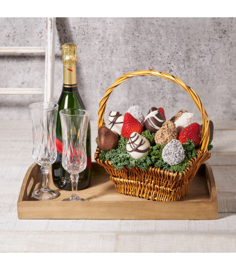 Champagne & French Chocolate Dipped Strawberries Bouquet, Valentine's Day gifts, sparkling wine gifts, chocolate covered strawberries