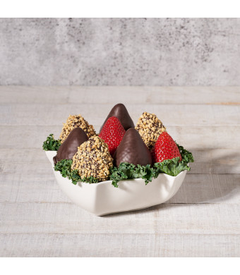 Chocolate Dipped Strawberries in Ivy Dish , Valentine's Day gifts, chocolate covered strawberries
